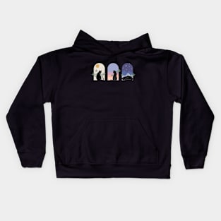 Boho minimalist black cats with plants - day, evening and night pack Kids Hoodie